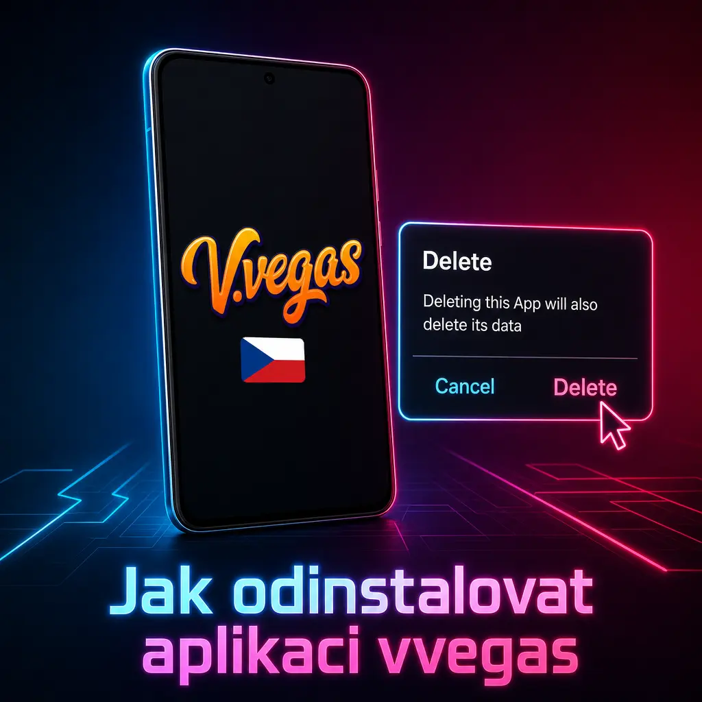 Návod na odinstalování aplikace vvegas z telefonu podržením ikony a potvrzením odstranění v systému Android