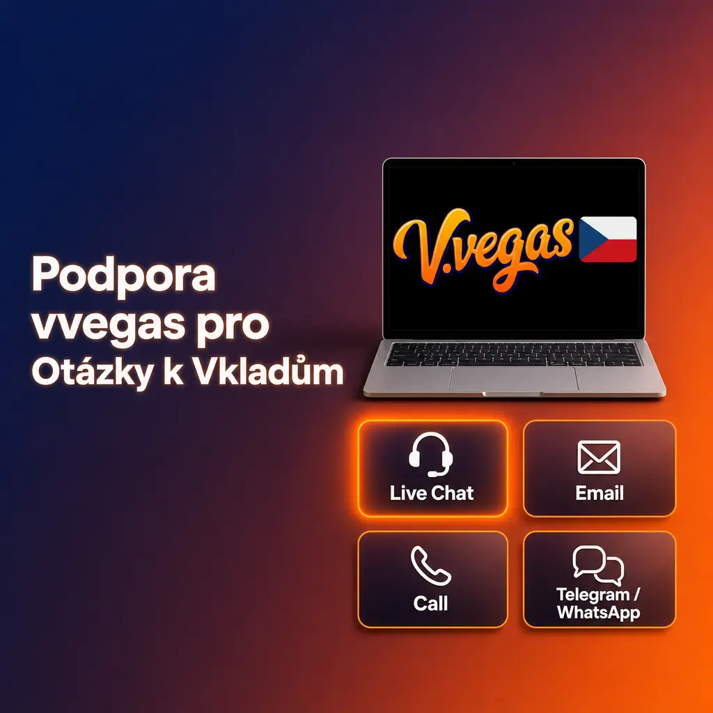 Podpora vvegas pro otázky k vkladům – živý chat, e-mail a centrum nápovědy s návody k platbám a limitům.